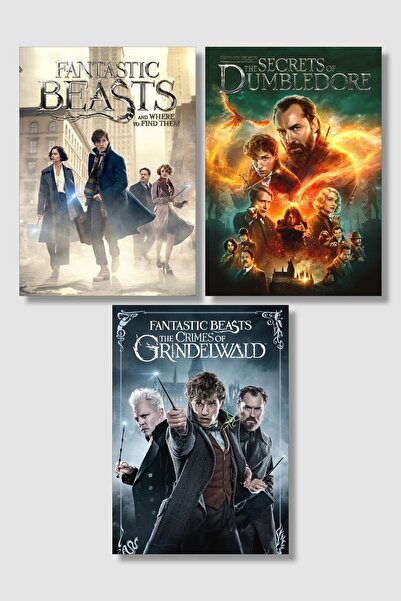 postick Fantastik Canavarlar 3'lü Film Poster Seti Yüksek Kaliteli Kalın Parl...