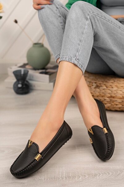 StWenn Μαύρα γυναικεία παπούτσια μπαλαρίνας Άνετη ελαφριά σόλα Victoria Leather Skin Mother Shoes