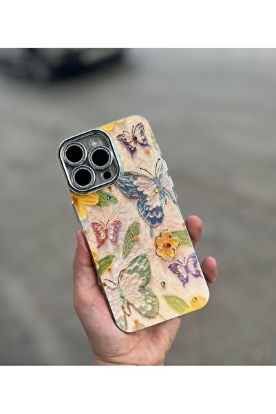 FİŞNEİLETİŞİM İPHONE 15 PROMAX UYUMLU KELEBEK DESENLİ SİMLİ LENS KORUYUCULU K...