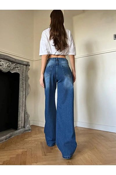 Violon Blue Washed Tumbled Retro Baggy Pantaloni unisex cu picioare largi Jeans