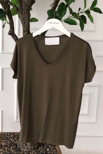 Yağmur Butik Tricou Basic cu decolteu în V
