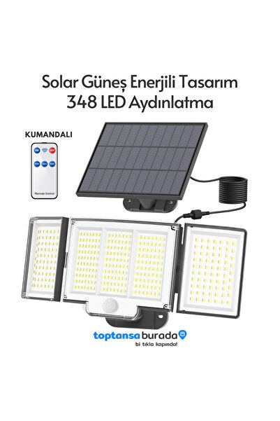 TechnoSmart Solar Güneş Enerjili 348 Ledli Kumandalı Hareket Sensörlü 3 Modlu Bahçe Aydınlatma Lamba