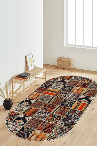 Halise Home Kaymaz Tabanlı Yıkanabilir Baskılı Mutfak Halısı