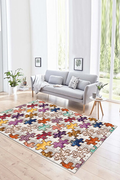 Halise Home Kaymaz Tabanlı Yıkanabilir Baskılı  Halı Yolluk Mutfak Halısı