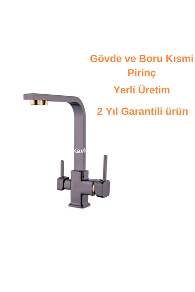 FAUMIX Kare Model Komple Pirinç Malzeme Ağır Malzemeli Arıtmalı 3 Yollu Mutfa...