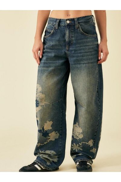 AtegeWear Pantaloni de blugi cu buzunare largi cu imprimeu floral Y2K