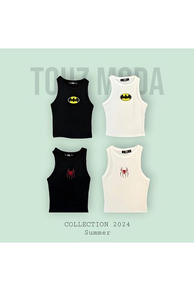 Touz Moda Spider Embroidered White Halter Collar Camisole Crop Top