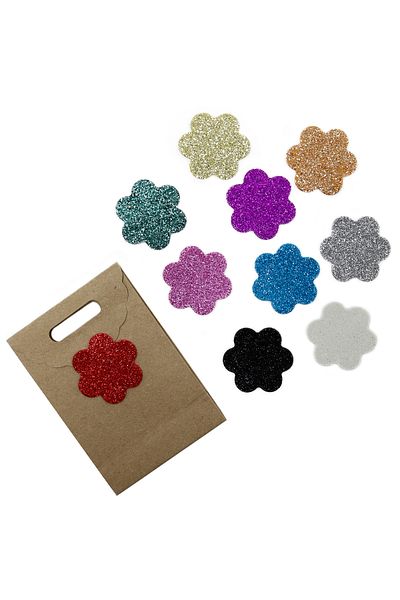 reprodesign Glitter Flower Model 20 Pieces Glitter Eva Mixed Colors, Gift Package Label