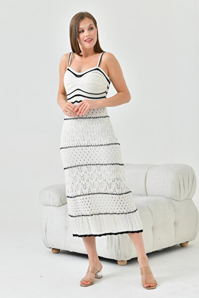 Secret Passion Lingerie Women's Strappy Midi Length Unlined Sleeveless Beige Crochet Dress 1303