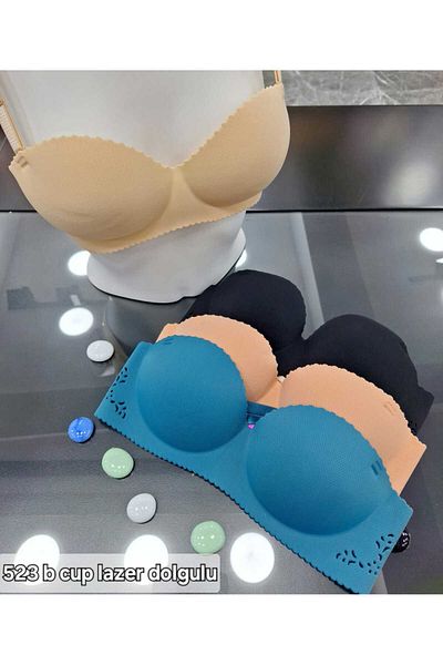 F.K Laser Cut Padded Black Bra with Massage Feature 523- 1 Piece