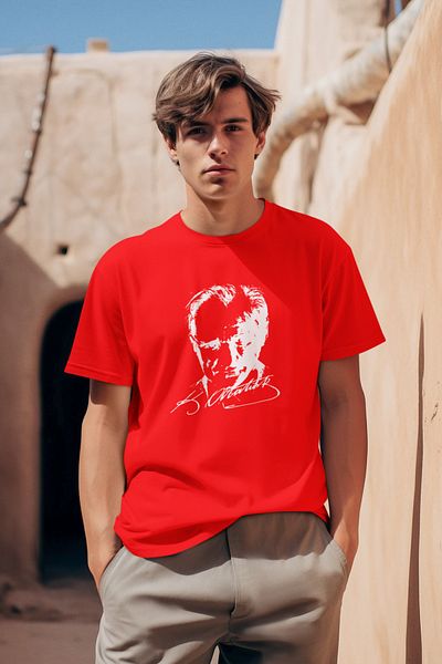 MAGORS STYLE-X ATATURK SILHOUETTE AND SIGNATURE PRINTED CYCLING NECK, 100% COTTON, STANDARD FIT MEN'S T-SHIRT