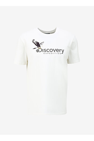 Discovery Expedition D4SM-TST3306 Beyaz Bisiklet Yaka Basic Baskılı Erkek T-Shirt
