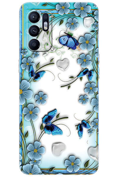OPPO Reno 6 (CPH2235) Uyumlu Kılıf Desen Baskılı Silikon Çiçek ve Kelebekler ...
