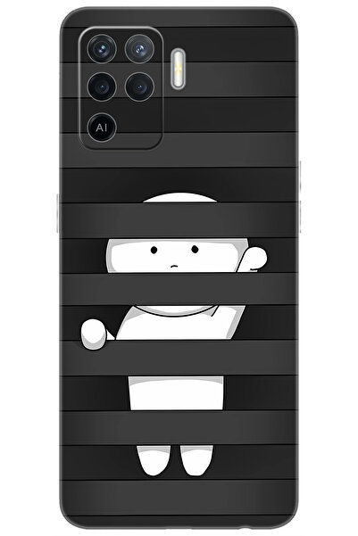 OPPO Reno 5 Lite (CPH2205) Uyumlu Kılıf Desen Baskılı Silikon Saklanan Karakt...