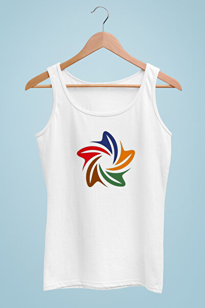 Raf Coll Tricou cu bretele pentru damă, cu design cu stea, imprimat digital, 100% bumbac