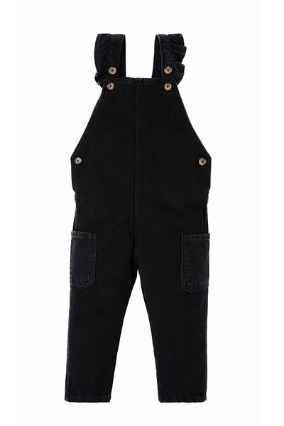 minny max Girl's Black Ruffle Jean/denim Overalls with Side Pockets