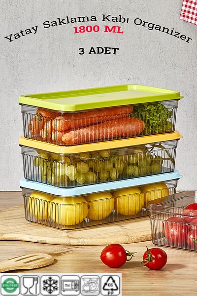 Open Home Concept 3-Piece 1800 ml Refrigerator Organizer - Storage Container