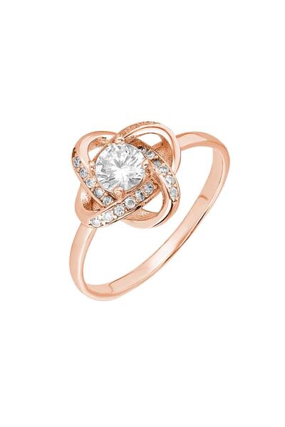 Tesbihane Zirkon Tektaşlı Samanyolu Tasarım Rose Renk 925 Ayar Gümüş Bayan Yüzük