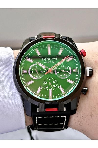 Ferrucci Men's Function Leather Band Wristwatch