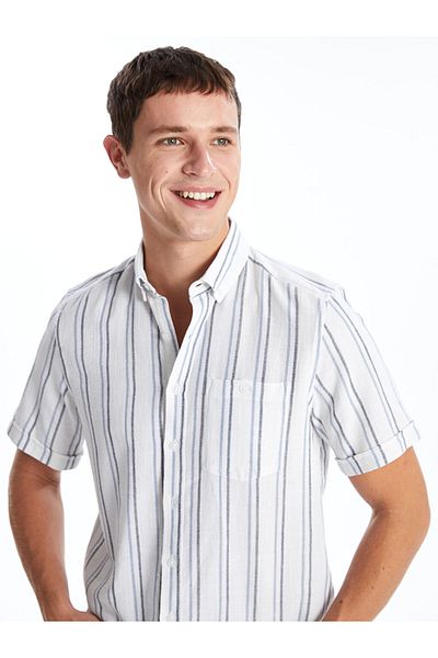 LC Waikiki Popelínová pánská košile – Regular Fit, Krátký rukáv, Pruhované