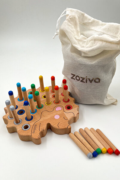 zoziva Montessori Eğitici Ahşap Oyuncak – Tak Çıkar Renkli Ahşap Bebek Kirpi Oyuncak