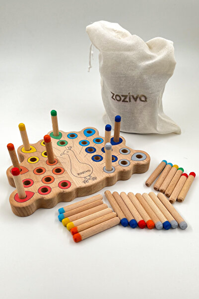 zoziva Montessori Eğitici Ahşap Oyuncak – Tak Çıkar Renkli Ahşap Tavus Kuşu Oyuncak