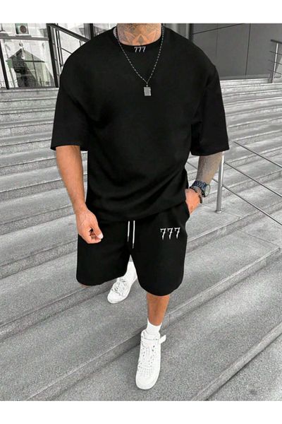 Revasser Unisex Γυναικεία/Ανδρικά Μαύρα Σετ μπλουζάκια 777 Custom printed Shorts