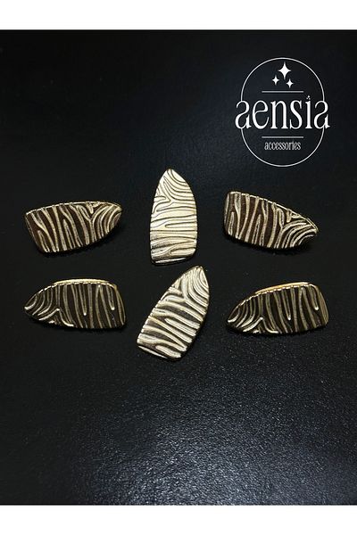 aensia نمط الحمار الوحشي الذهبي - معطف بليزر معدني بيضاوي غير متماثل، زر منقوش 2.54 سم - 6 عبوات