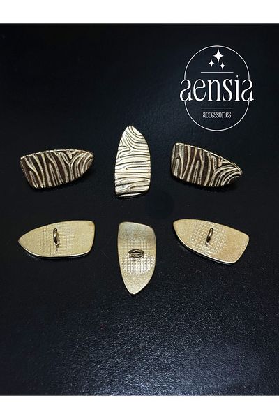 aensia نمط الحمار الوحشي الذهبي - معطف بليزر معدني بيضاوي غير متماثل، زر منقوش 2.54 سم - 6 عبوات
