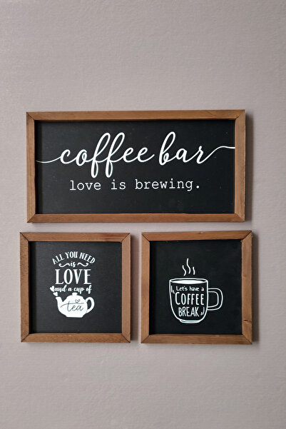 Yoko Home Mutfak Çay Kahve Köşesi Ahşap Dekor Duvar Tablo Pano Set (SİYAH)