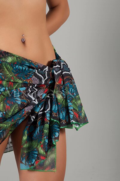 MinaCarin Πράσινο πορτοκαλί μπλε λουλούδι με στάμπα τούλι Pareo Γυναικείο φόρ...