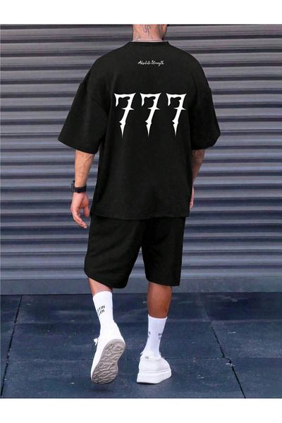 Revasser Unisex Γυναικεία/Ανδρικά Μαύρα Σετ μπλουζάκια 777 Custom printed Shorts
