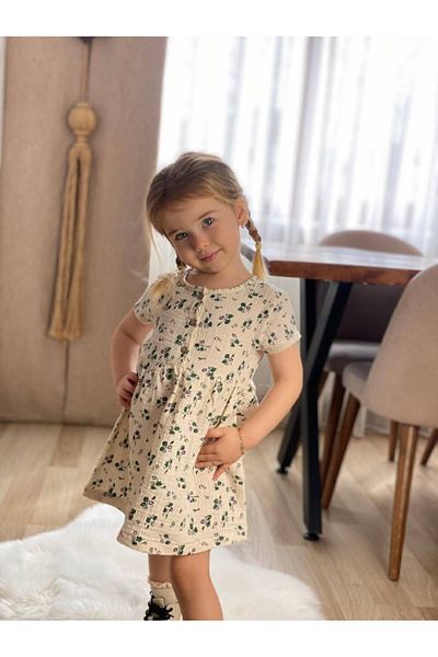Jolly Kids Rochie cu nasturi cu imprimeu floral de culoare crem pentru fete