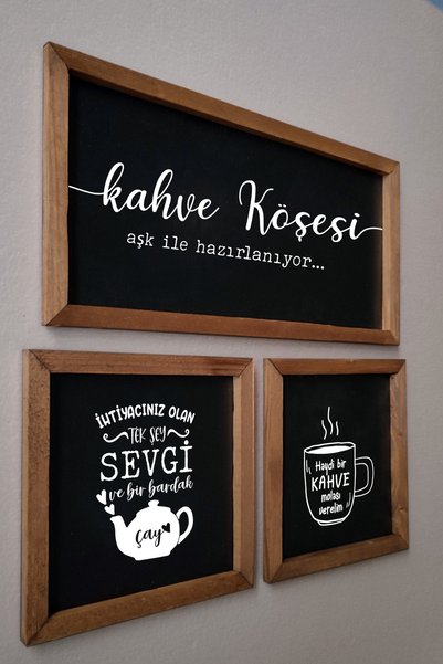 Yoko Home Çay Kahve Köşesi Türkçe Yazılı Haydi Bir Kahve Molası Verelim Ahşap Çerçeveli Tablo