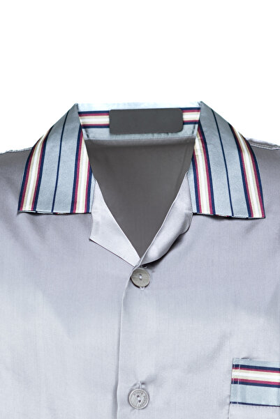 Ottoland Чоловічий смугастий преміум сатиновий піжамний комплект - шорти, кишені, повний крій