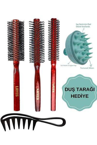 Layes Men's Combing Blow Dry Brush Series - Set of 3 + Styling Comb + Pink Shower Comb
