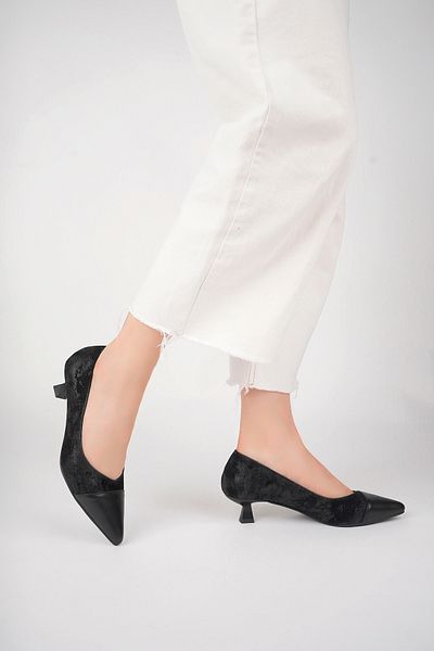 Deripabuc Genuine Leather Black Suede Women's Leather Heeled Shoes Trc-63816