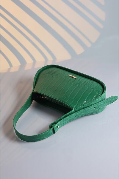 Rimense Green Crocodile Pattern Lined Hand and Shoulder Baguette Bag with Adjustable Strap