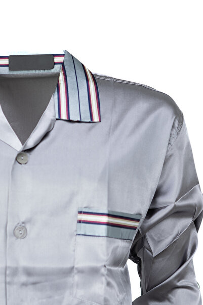 Ottoland Чоловічий смугастий преміум сатиновий піжамний комплект - шорти, кишені, повний крій