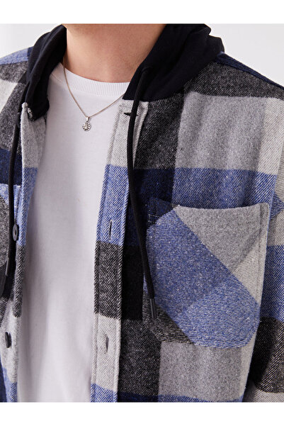 LC Waikiki Чоловіча куртка Сорочка з капюшоном та довгими рукавами в клітинку з капюшоном