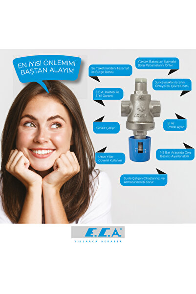 Eca 3/4 Su Basınç Düşürücü Pistonlu İç Vida X İç Vida Rakorsuz 602111009