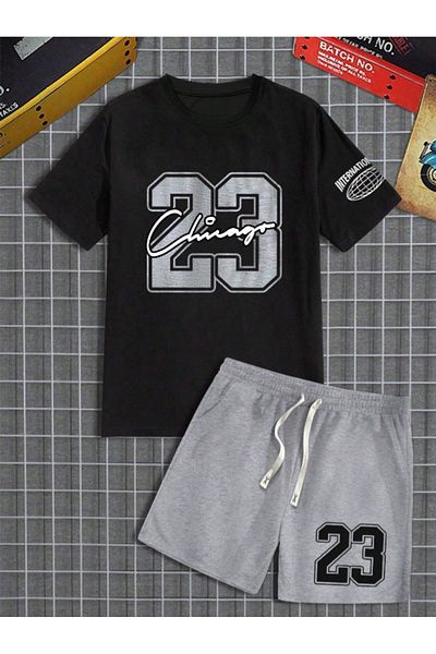 Revasser Unisex Women/Men 23Chicago Custom Printed Shorts T-shirt Set