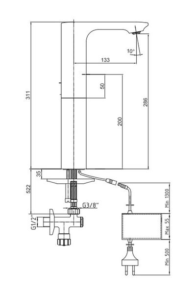 Eca Compact Touchless High Type Sink Faucet Electric108108045 Double Water Inlet