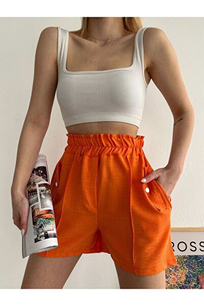 ubmbutik Women's Shorts - High Waist - Elastic Waist Linen Shorts