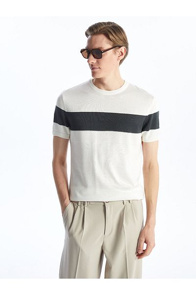 LC Waikiki Color Blocked Crew Neck Men's Knitwear Sweater - Short Sleeve