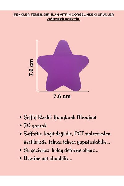 EZOSHOP Post-it Note Paper - Transparent Colored, Sticky Yıldızznot 5
