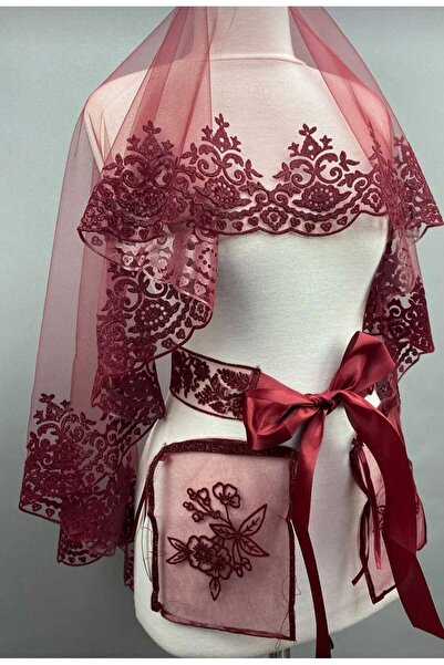 Gürlek Home Флок печат с блестящи елементи, булчински воал, колан и ръкавици,...