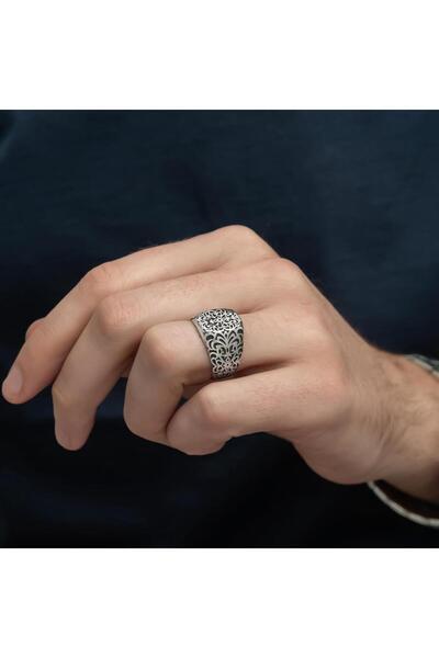 ALYANSEVİM Desenli Taşsız 925 Gümüş Erkek Yüzük