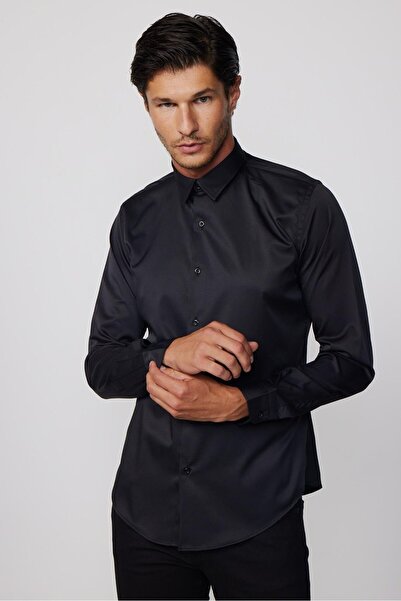 Tudors Slim Fit Uzun Kollu Likralı Düz Stretch Erkek Gömlek