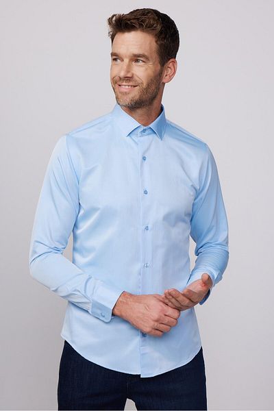Tudors Cămașă albastră pentru bărbați, slim fit, cu mânecă lungă din bumbac